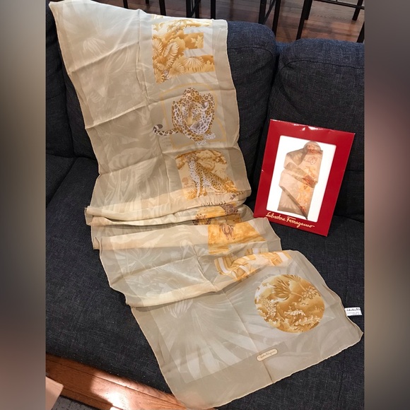 Salvatore Ferragamo Animal Print Silk Scarf- 61”x16.5” 🐆🔥 - Picture 7 of 17